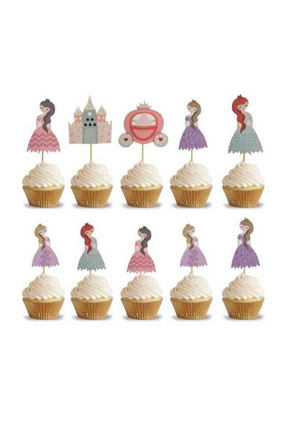 Le Mabelle Set of 10 Toothpicks with Multicolored Castle and Princess Figures