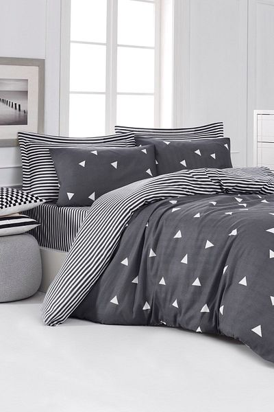 Eponj Home Σετ Παπλωματοθήκη Γκρι Τρίγωνο - Διπλό Ώριμο