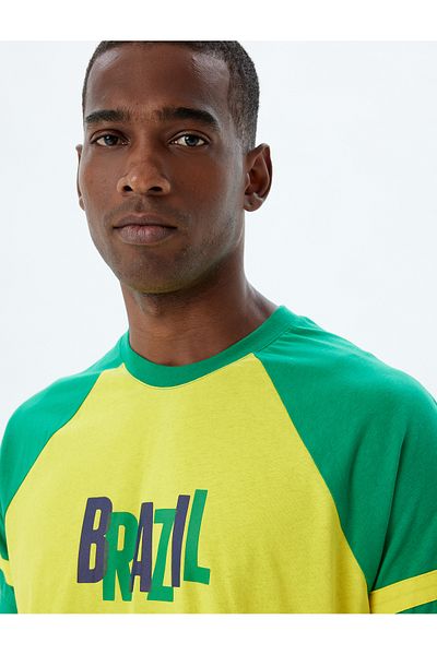 Koton Crew Neck Slim Fit Cotton T-Shirt - Printed and Piping