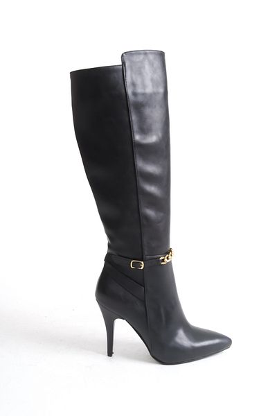 Shoesers Специален дамски ботуши с цип на тънък ток и метални аксесоари