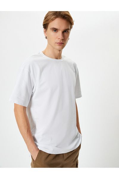 Koton Oversize Βαμβακερό μπλουζάκι με λαιμόκοψη με χαμηλό ώμο