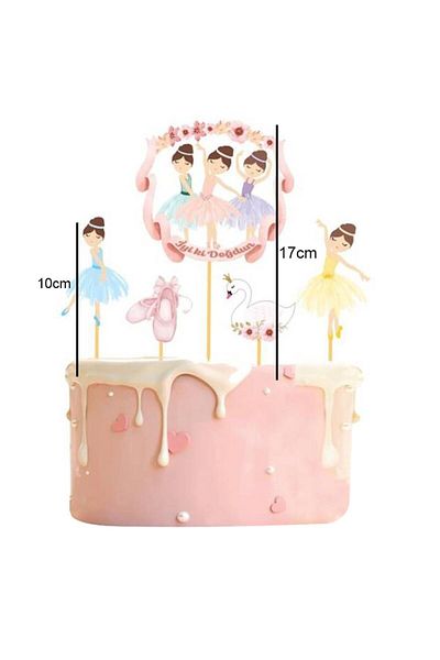 Le Mabelle Multi-Colored Swan and Ballerina Figured 5-Piece Toothpick Cake Decoration