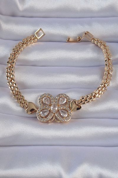 TUA MODA Tua Fashion Brass Gold Color Zircon Stone Butterfly Figured Segmented Model Bracelet