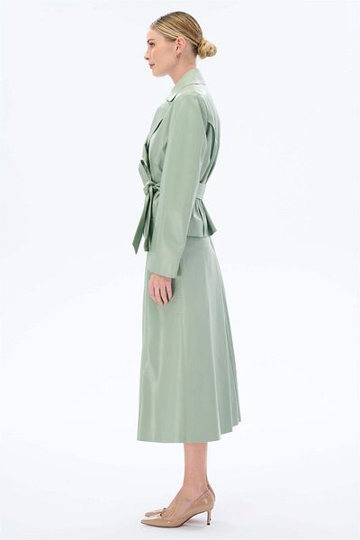 miha Hicran Önal Green Zigzag Patterned Skirt and Blouse Set