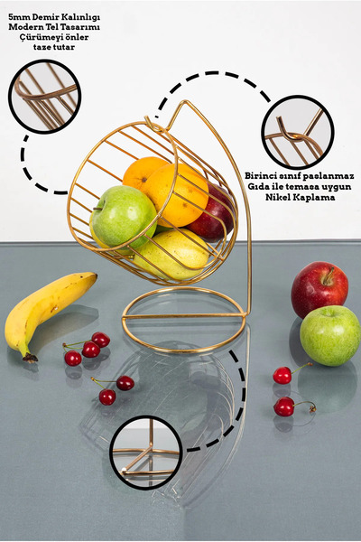 Hinora Metal Askı Salıncak Model Şık Mutfak Sebze Meyve Sepeti Sunumluk