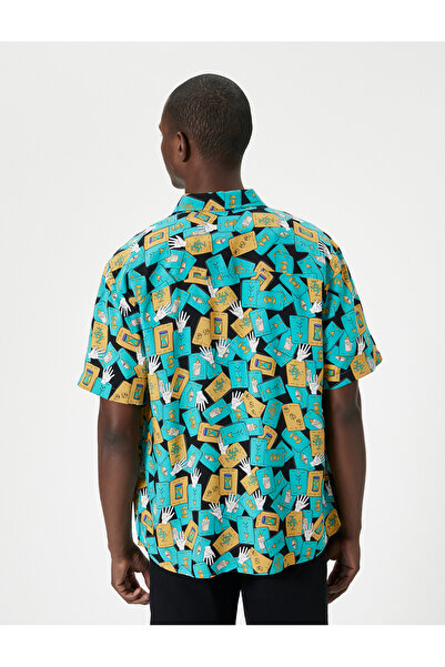 Koton Ύφασμα βισκόζης με σχέδιο - Καλοκαιρινό πουκάμισο κοντομάνικο, Κλασικός γιακάς