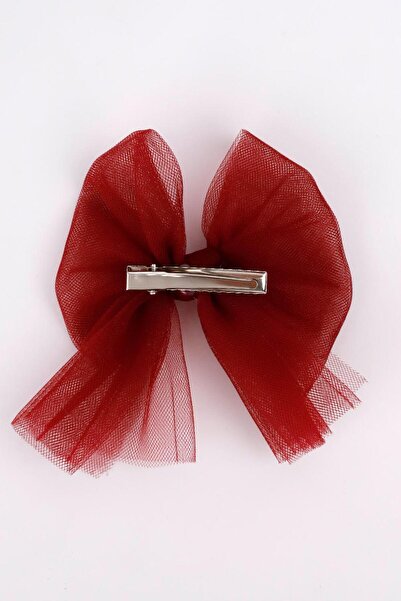 Le Mabelle Burgundy Tulle Bow Girl's Clip Buckle