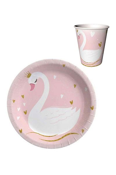 Le Mabelle Σετ πιάτων από χαρτόνι Powder Swan 8 τεμαχίων