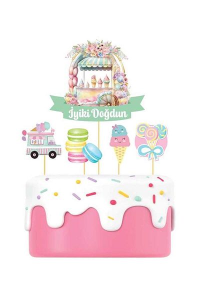 Le Mabelle Happy Birthday Cake Decoration with Multicolored Macaron Detail