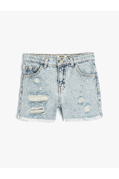 Koton Denim Shorts Frayed Detailed Pocketed Cotton