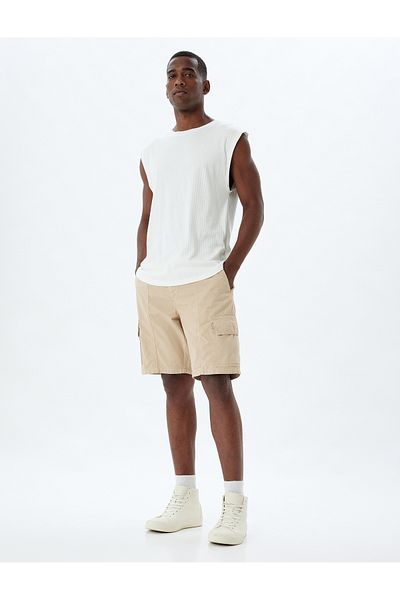 Koton Chino Cotton Shorts - Cargo Pocket and Waist Lace Bermuda