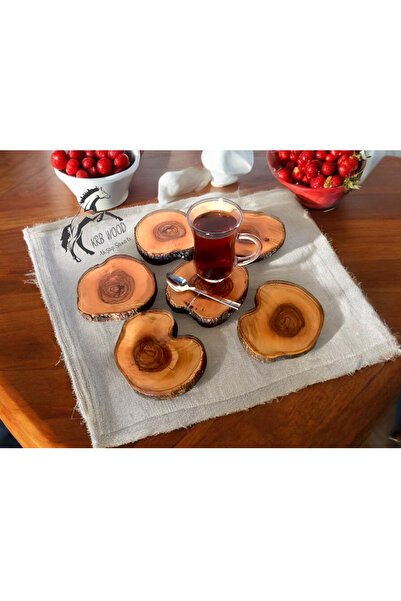 Krb Ahsap 6-Piece Natural Log Slice Coaster, Olive Wood Patterned Coaster, Wo...