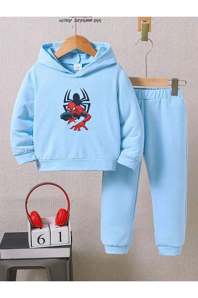 BENROMA Man Printed Unisex Children's Tracksuit Set - Spider Pattern, Oversize Pattern