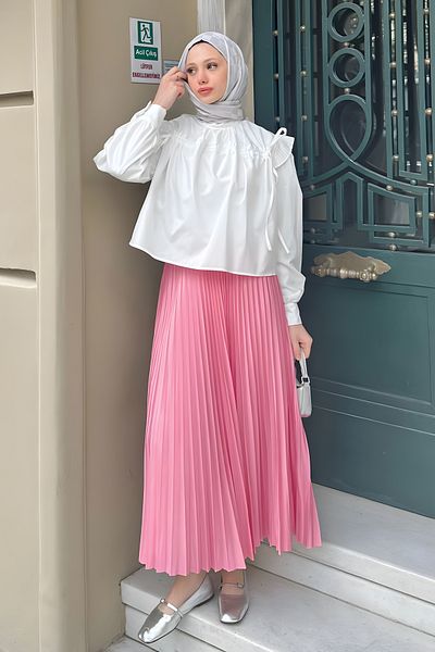 Salih Çelebi 5005 Model Pink Pleated Skirt