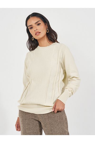 Styli Regular Fit Round Neck Cable Knit Sweater