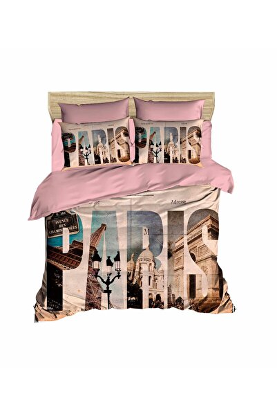 Fabeteks Paris Lettering and Images 3D Digital Double Duvet Cover Set