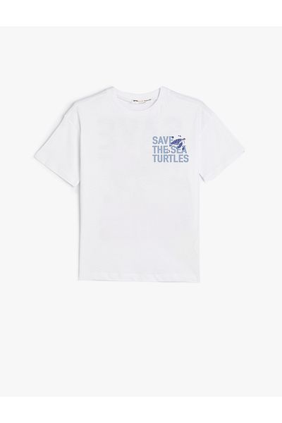 Koton T-Shirt Slogan Printed Short Sleeve Crew Neck