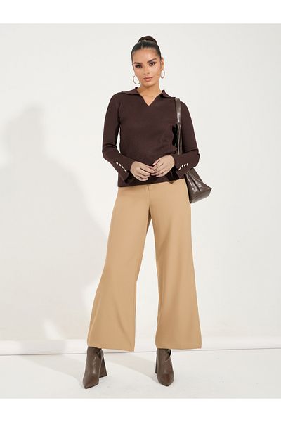 Styli Regular Fit Ribbed Knit Sweater with Button Cuff Detail