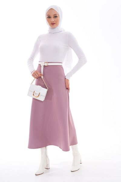 Newness Fashion Forwoard Γυναικεία Puff Scuba Hijab Dusty Rose Flared Φούστα