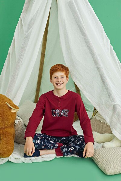 Aydoğan Erkek Garson Bora Interlok Bordo Pijama Takım 0730