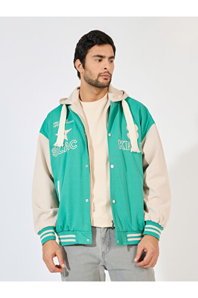Styli Hooded Varsity Embroidered Badge Detail Bomber Jacket