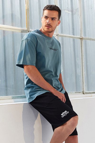 TOMMY LIFE Mint Green Text Printed O-Neck Men's Oversize T-Shirt - 87984
