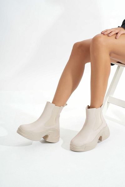 Aymood FZ-2400 Cizme zilnice elastice cu talpă înaltă bej pentru femei