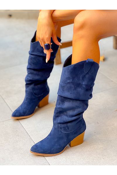 irmona Μπότες Dallas με φυσούνα με σόλα Terry Navy Blue Calf Suede Tan
