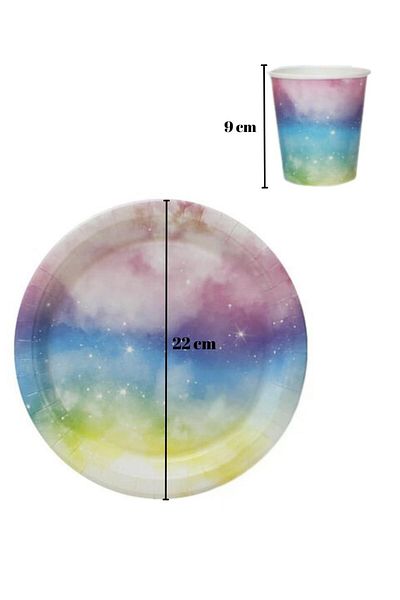 Le Mabelle Multicolored Rainbow Themed Set of 8 Plates and Glasses