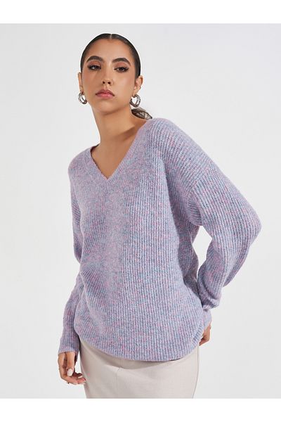 Styli Oversized Regular Length V Neck Sweater
