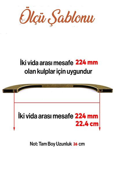 Badem10 Meriç 224 mm - 22,4 cm Mobilier din metal galben antic, dulap de bucătărie, dulap, mâner, mânere