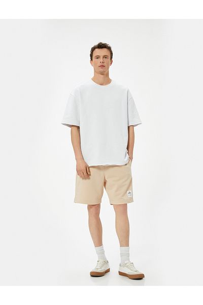 Koton Bermuda Shorts with Pockets and Label Print - Lace-Up Waist