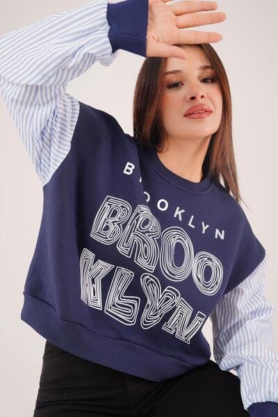 Hipo Trend Hanorac cu mânecă de cămașă cu imprimeu Brooklyn, albastru bleumarin