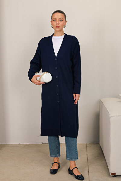 Melike Tatar Dark Blue 70-24228 Model Buttoned Cardigan