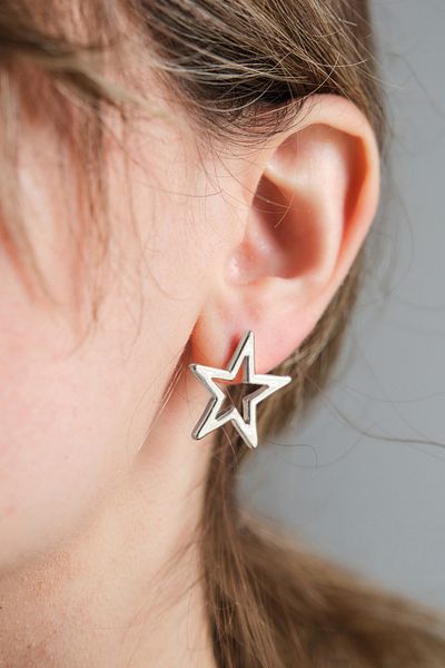 AURRARİ Silver Thin Star Earrings