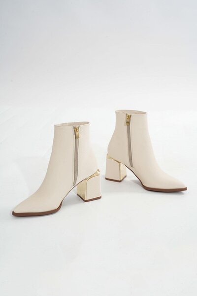 Aymood Dnz-409 Beige Zippered Heeled Women's Daily Boots