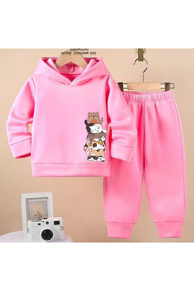 BENROMA Unisex Children's Tracksuit Set - Cat Printed, Oversize Fit