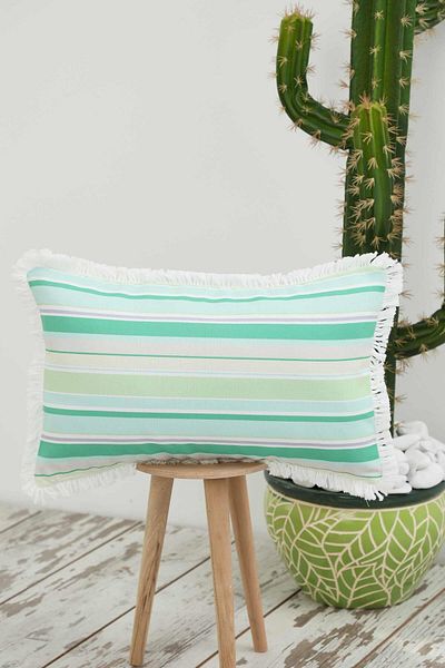 Aisha's Design Mint Colored Fringed Line Patterned Throw Pillow Cover - 50X30 Cm, K-405