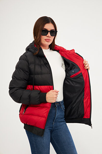 ESPİNA Women's Jesika Fabric Garnished Zippered Hooded Puffer Jacket