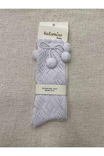 Katamino Baby Girl Knee-High Socks Pom Pom Model Knitwear Fabric Jacquard
