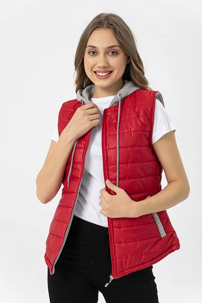 ŞİMAL Dámská vesta Česaná Puffer s kapucí - 245012