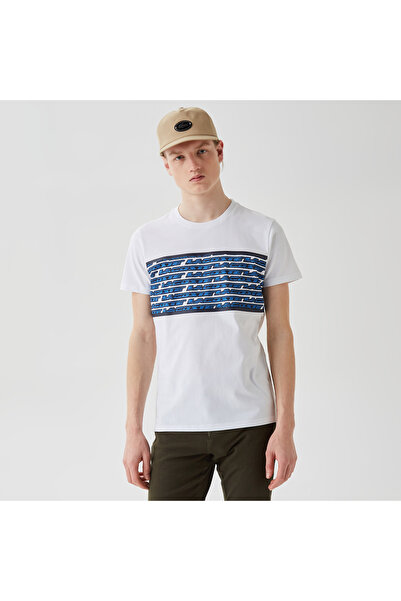 Lacoste Erkek Regular Fit Bisiklet Yaka Baskılı Beyaz T-Shirt