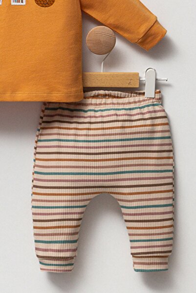 Cassiope Animal Patterned Elastic Waist Striped Lower-Upper 2-Piece Baby Boy Set