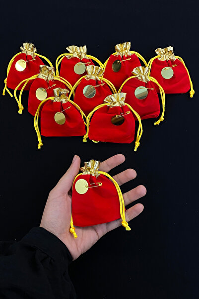 ZEYMERADE Hediyelik Kırmızı Gold Kadife Kese, Düğün, Nişan, Nikah, Kına, Sünn...