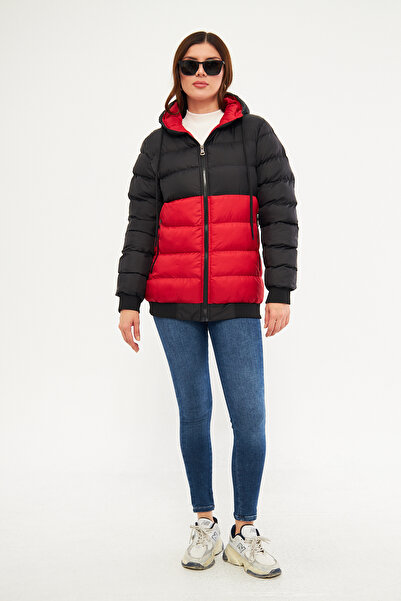 ESPİNA Women's Jesika Fabric Garnished Zippered Hooded Puffer Jacket