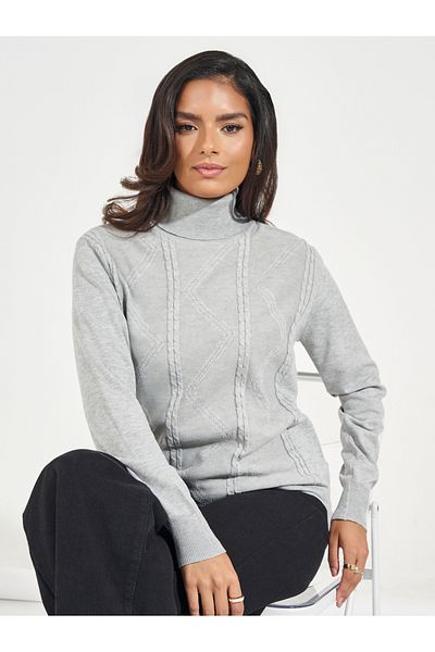 Styli Regular Fit Turtle Neck Cable Knit Sweater