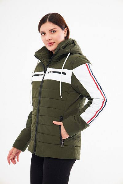 ESPİNA Women's Sleeves Striped Neck Zippered Corded Hooded Puffer Jacket
