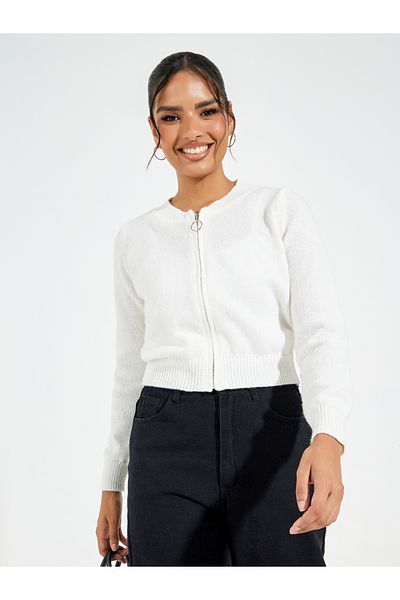 Styli Zip Through Short Length  Knit Sweater