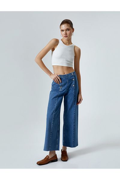 Koton Blugi lati cu picior scurt cu talie inalta cu nasturi - Sandra Jeans