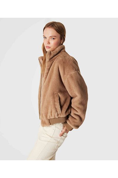 Twist Faux Leather Mıx Plush Coat